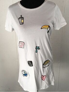 Alcott White Swim Coverup with Colorful Summer Patches
